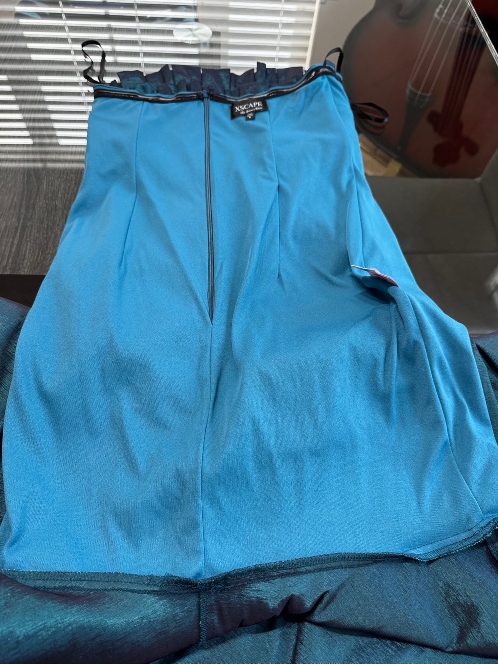 Xscape Strapless Pleated Bodice Ruched Mermaid Gown in Teal - Picture 16 of 16